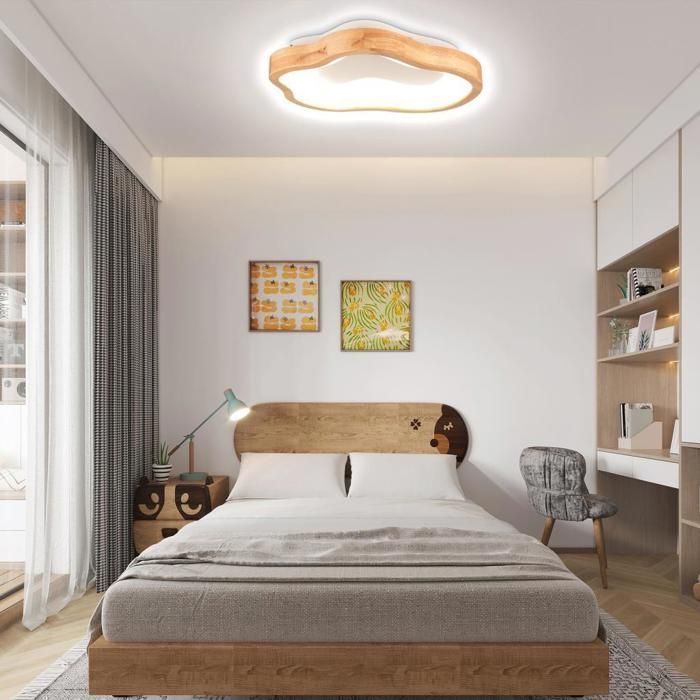 Lámpara de techo LED redonda de madera WOTTES - Ø40*7,5 cm - Blanco frío - Lámpara de techo de madera con forma de nube - Para salón, cocina y baño