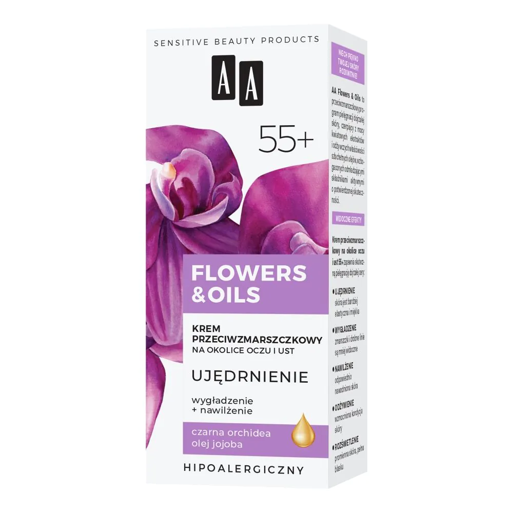 AA Flowers & Oils 55+ Ujędrnienie Krem Przeciwzmarszczkowy na Okolice oczu i ust