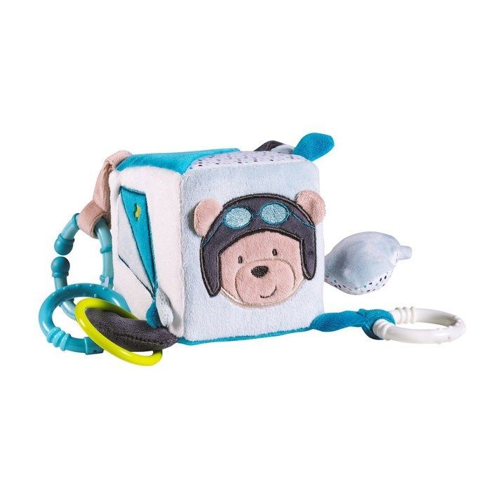 Cubo de actividades de terciopelo azul - Sauthon - Lazare - Anillos de dentición - Para bebés varones a partir de 1 mes de edad