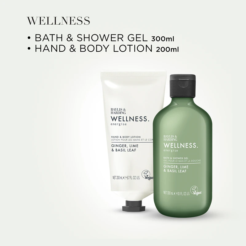 Baylis & Harding Wellness. Conjunto de Presente Corporal Energizante com Gengibre, Lima e Folhas de Manjericão