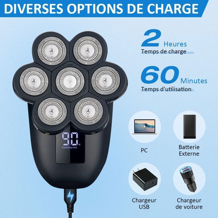 Afeitadora eléctrica para hombre - Afeitadora inalámbrica 5 en 1 para cabezas calvas con pantalla LED - IPX7 100% resistente al agua, uso en seco y húmedo