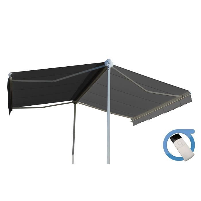 Motorized double-sloped awning 4x3x2 m - Grey fabric and white satin frame - GARDEN OMBRAZUR