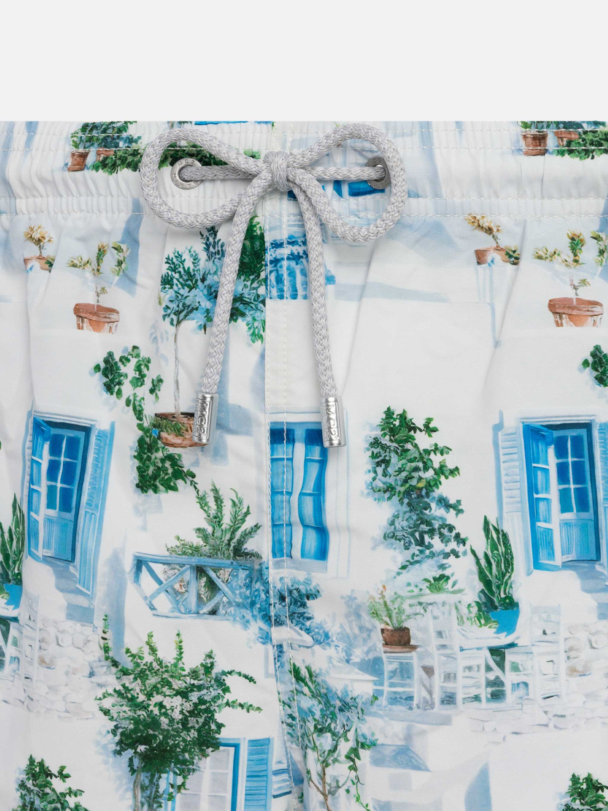 Gustavia midi-badpak met print van Griekse huizen | AI CO-CR
