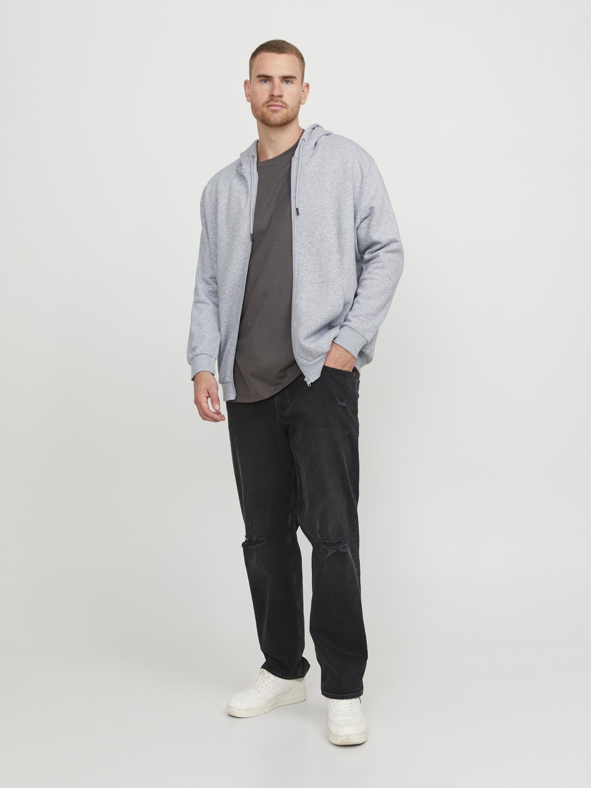 Jack & Jones JJEBRADLEY PLUS - Sweatshirt met rits - lichtgrijs gemêleerd
