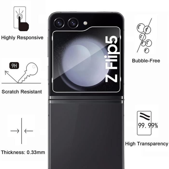 Screen and Camera Protector - Phonillico - Samsung Galaxy Z FLIP 5 - Tempered Glass - Scratch Resistant - Ultra Thin