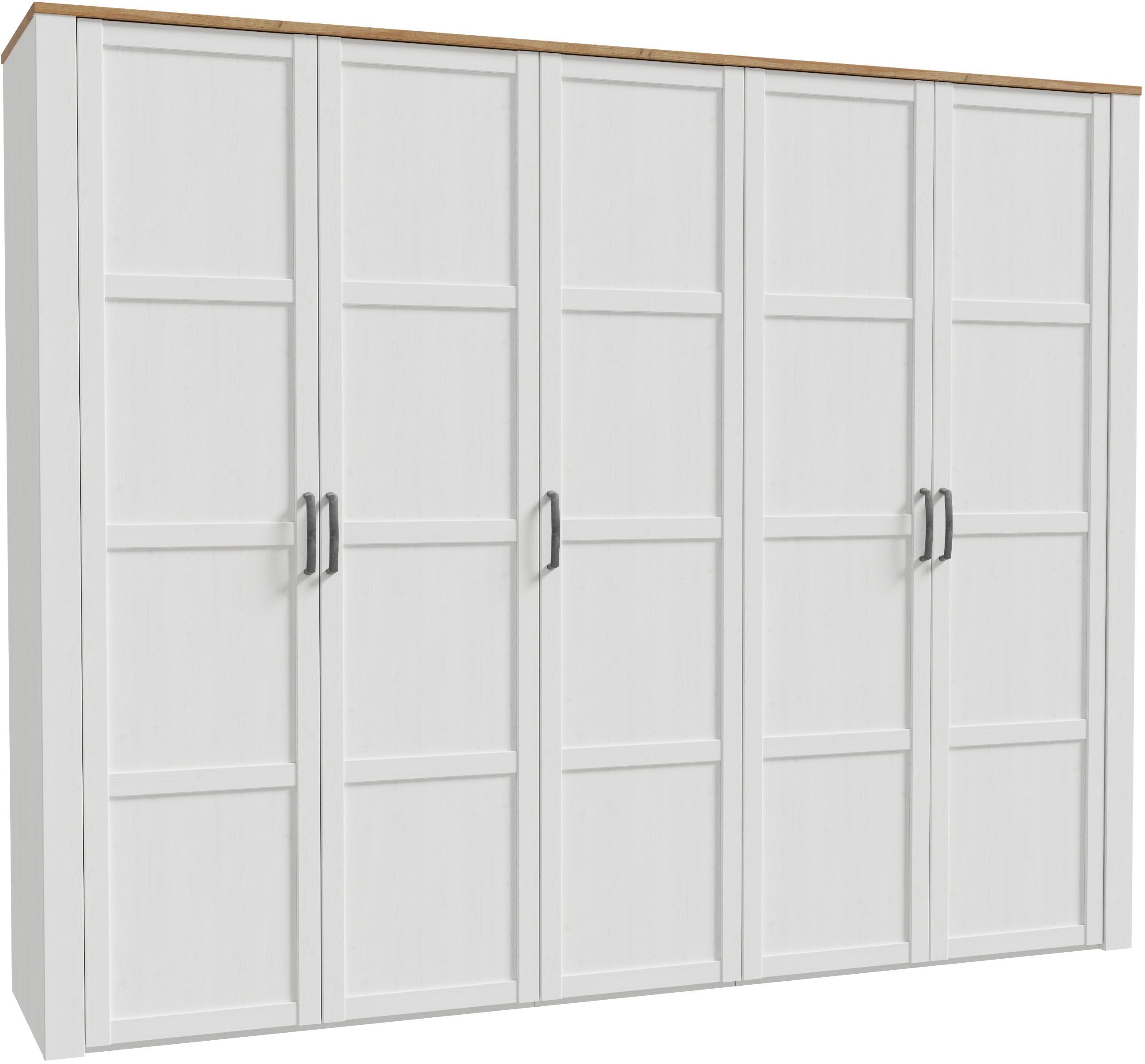 Bedroom wardrobe - BOHOL - Oak and White finish - 5 hinged doors - W265.6 x D59.6 x H214 cm
