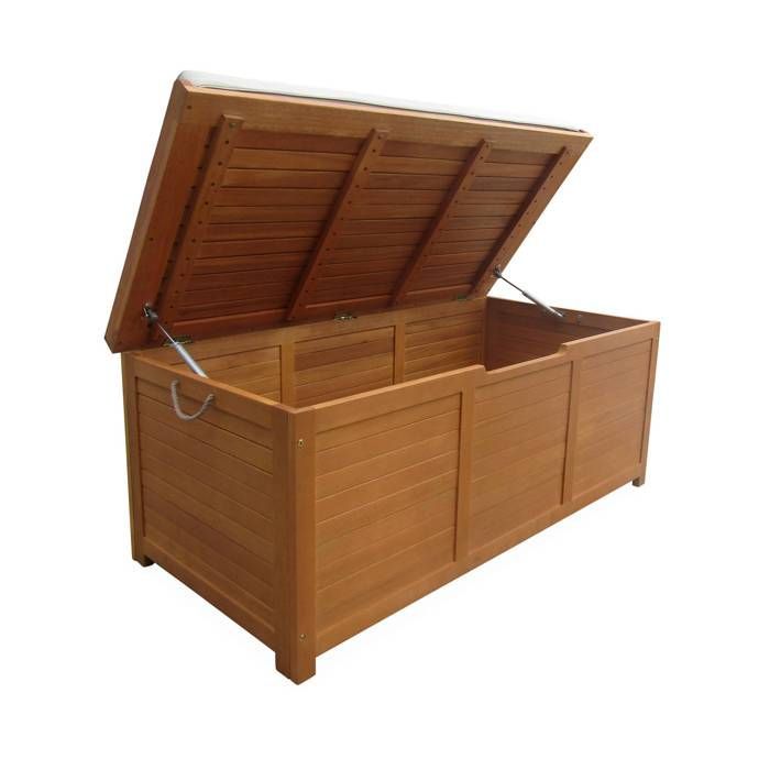Cassapanca da giardino in legno da 200 litri - Beige - 125x60 cm - Con scomparto per cuscini, 2 molle a gas e maniglie