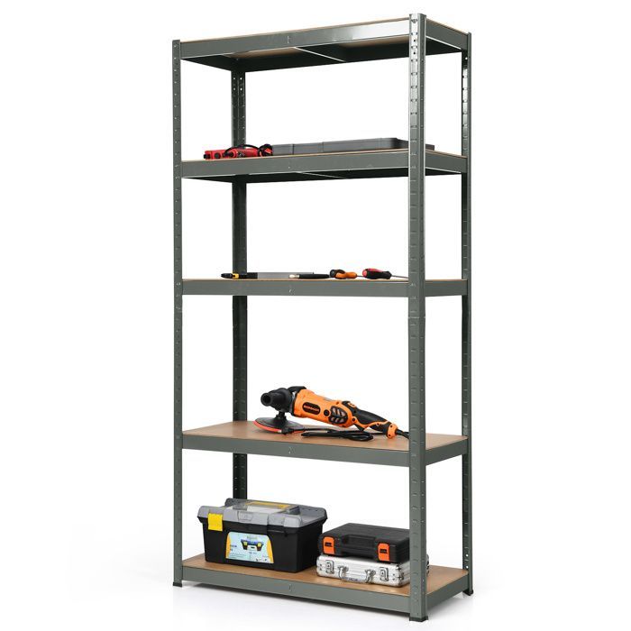 Mueble de almacenamiento multiusos COSTWAY, capacidad de carga de 875 kg, 5 estantes ajustables, estantería para garaje, taller, cocina o almacén, color gris.