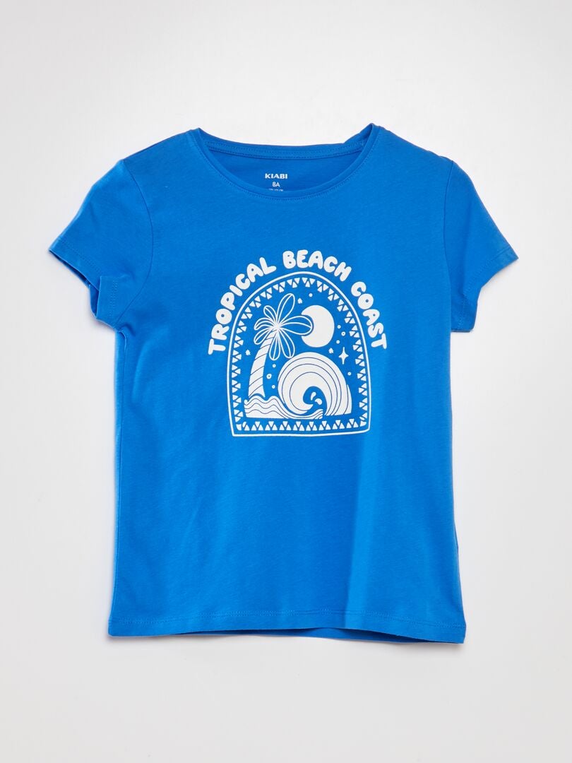 Bedrukt T-shirt met korte mouwen - BLAUW