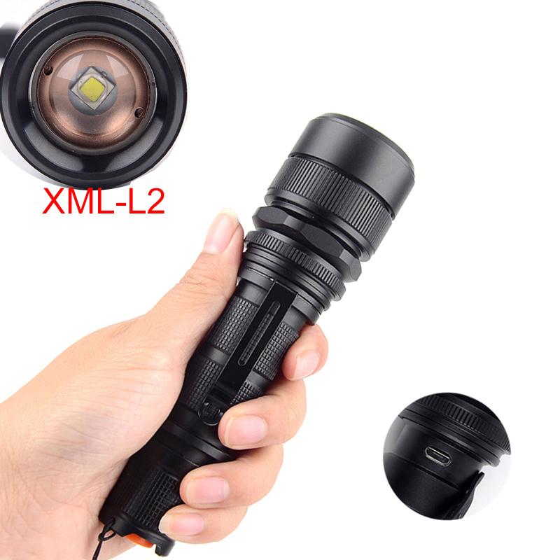 Lampe torche LED ultra-lumineuse 12 000 lm, USB, L2 Power Tips, zoomable, pour vélo, rechargeable (18650/26650).