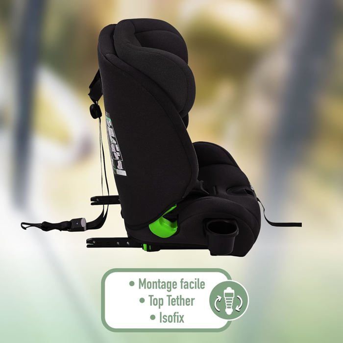 FableKids Siège auto pour enfants avec Isofix | Siège auto | Groupe 1/2/3 9-36 kg | Appuie-tête réglable en 8 positions | Noir