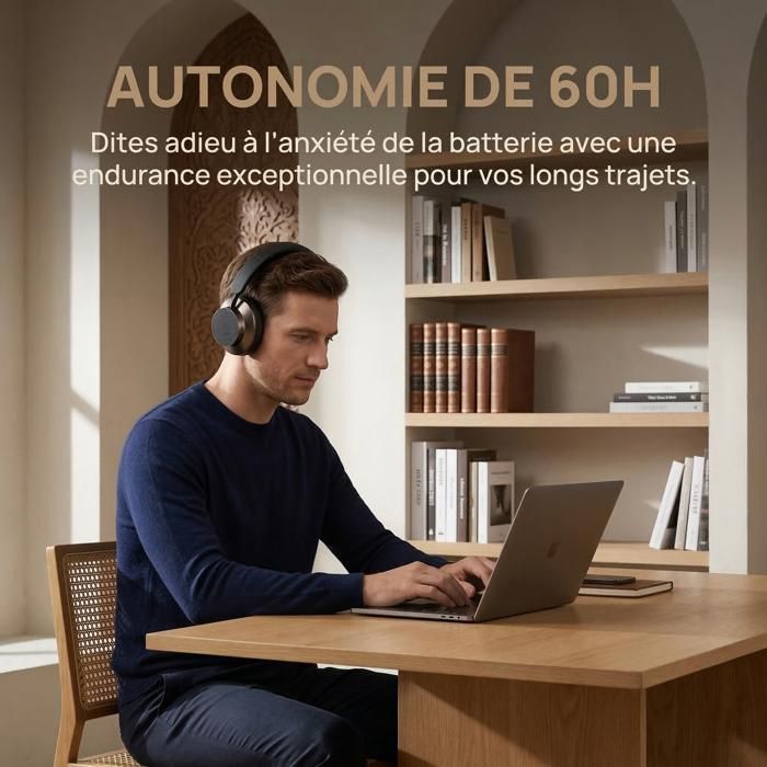 Cuffie wireless - FINGERTIME - Bluetooth 5.4 - Autonomia della batteria di 60 ore - Suono stereo HiFi - Bassi profondi da 40 mm - Design retrò - Nero