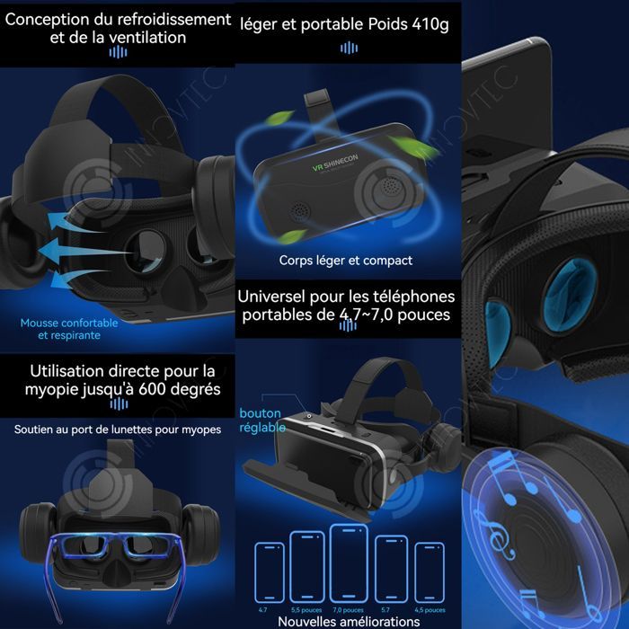 Visore per realtà virtuale INN G15E con cuffie, occhiali di protezione, VR 3D HD compatibile con smartphone