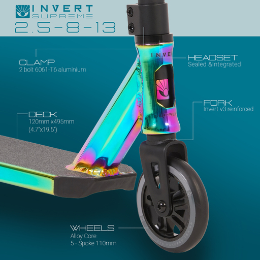  Patinete Invert Supreme Intermediário para Manobras, para Crianças de 8 a 13 Anos