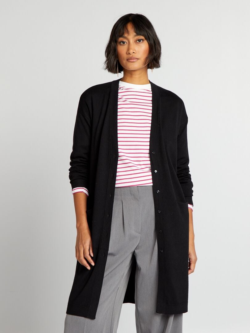 Lange cardigan met knopen - ZWART