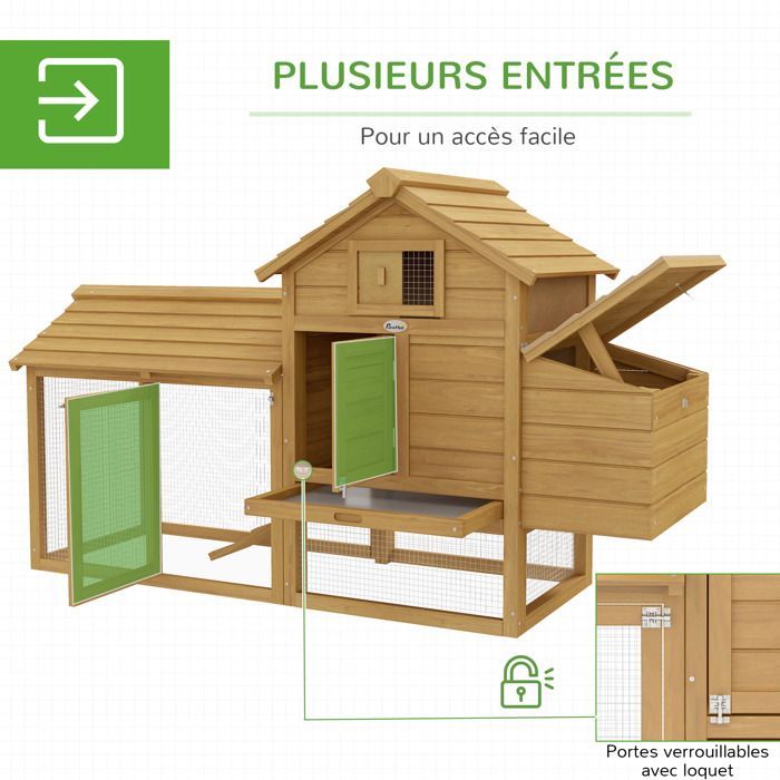 PawHut - Gallinero - Madera - 151x54x87cm - Beige
