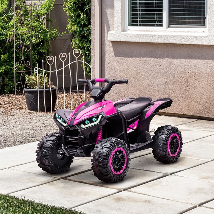 Quad eléctrico infantil - HOMCOM - 12V, 2 motores, 2 velocidades (3-6 km/h), faros LED, claxon, asiento ergonómico - Rosa