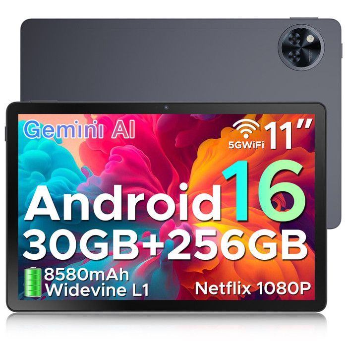 Tablette tactile DOOGEE U11 PRO Android 16 Unisoc T7200 Batterie 8580mAh 11 pouce ips 90Hz, 30Go + 256 Go Widevine L1 WiFi6 - Gris