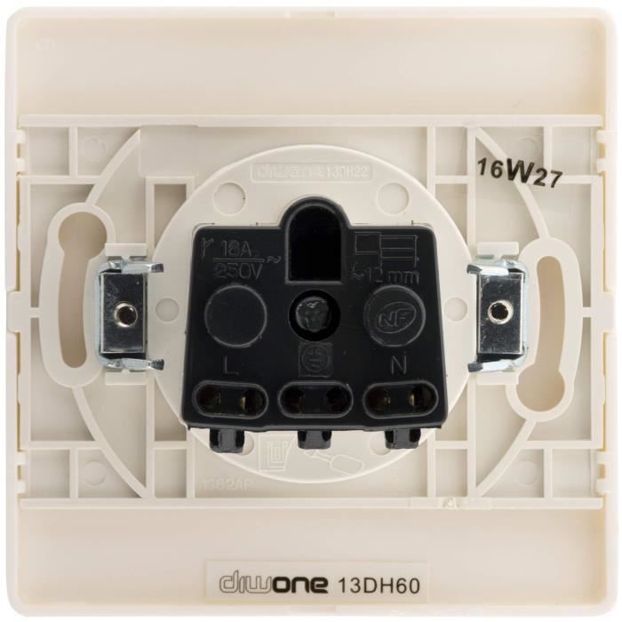 Enchufe 2P+E de 16A con terminal automático y clips de montaje Diwone blancos.