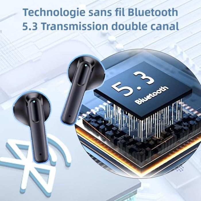 FINGERTIME Écouteurs sans Fil Bluetooth 5.3 Longue Durée de 48 Heures Affichage LED Son Stéréo Étanche IPX7 avec Micro Intégré, Noir