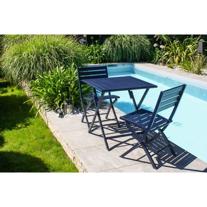 Set da pranzo da giardino in alluminio per 2 persone - Blu navy