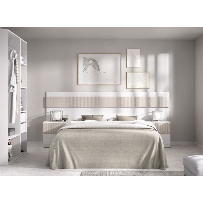 Adult bed with integrated bedside tables - BIANCA - 160 x 200 cm - White / Wood