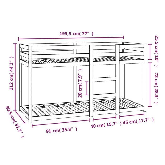 Estructura de litera vidaXL con somier de láminas, cama infantil, muebles de dormitorio, blanca, 75x190 cm, 821660