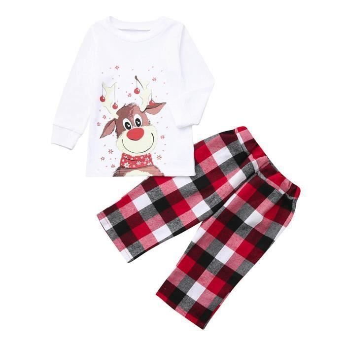 Pyjama Bébé Garçon - FUNMOON - Plaid Blanc - Assortiment de Noël - Hauts et Pantalons - Confortable