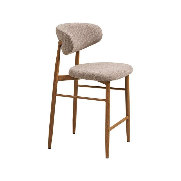 Eddie - lot de 2 tabourets en tissu texturé - pieds en acier effet bois - Bois / Beige