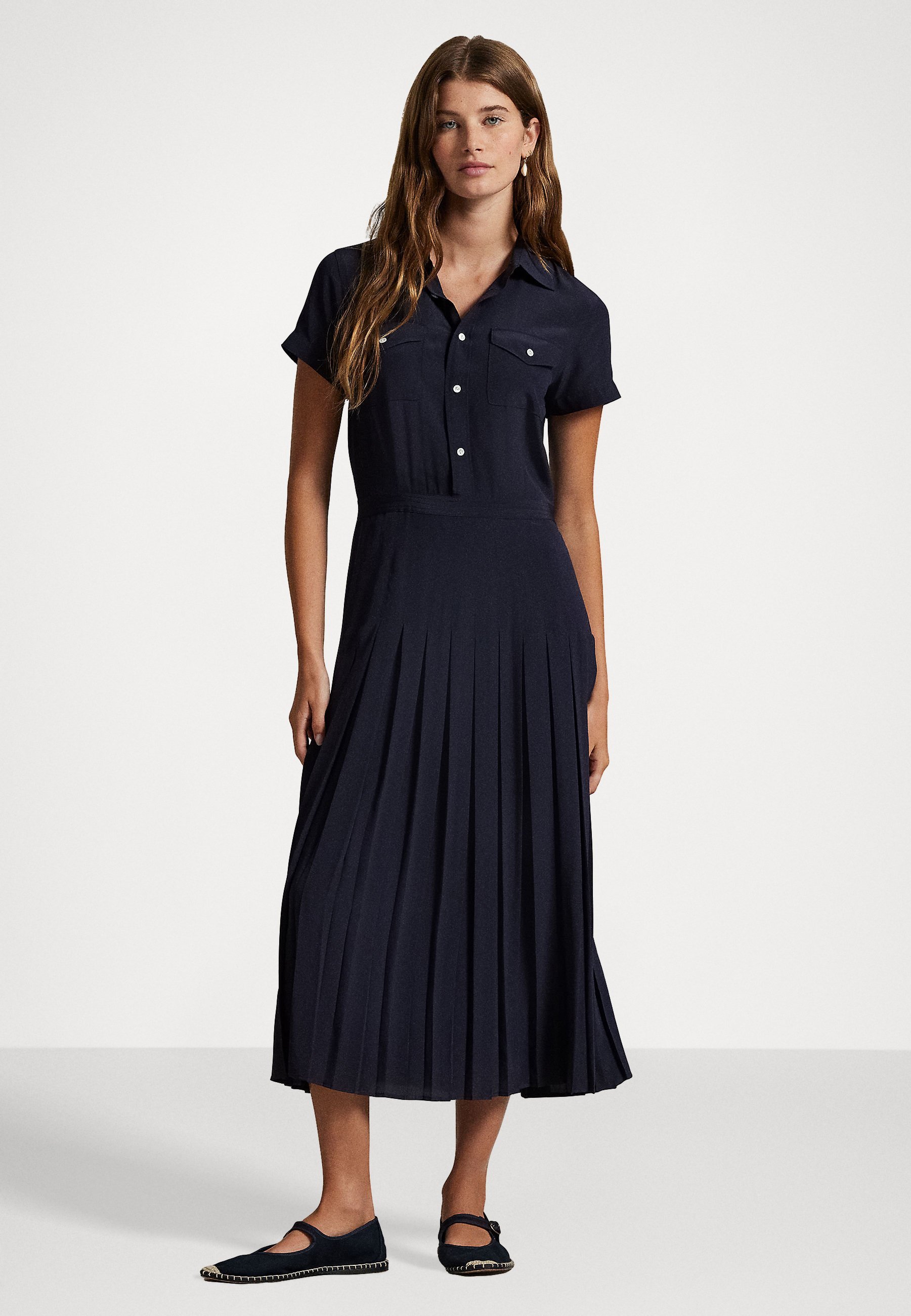 Robe-chemise plissée en crêpe de soie Polo Ralph Lauren - encre