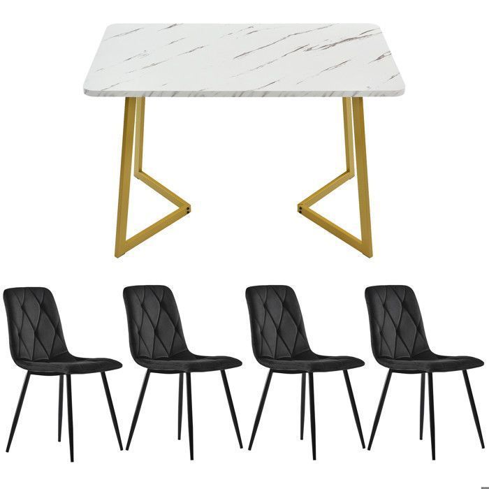 Juego de mesa de comedor de 117 × 68 cm con 4 sillas - Juego moderno de mesa y sillas para cocina/sala de estar - Sillas de terciopelo, negras