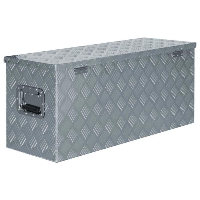 Caja de herramientas de aluminio, estuche de almacenamiento, cofre de herramientas, 90,5 cm, plata, 02_0003211