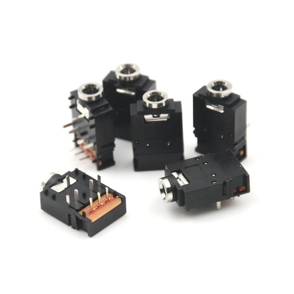 5 unidades de conector de audio estéreo PJ 307 de 3,5 mm, conector de auriculares de doble pista de 3,5 mm y 8 pines con interruptor
