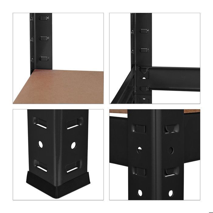 Banco de trabajo Relaxdays, 2 niveles, altura regulable, mesa de taller independiente, acero y MDF, 90 x 120 x 60 cm (alto x ancho x profundidad), negro.