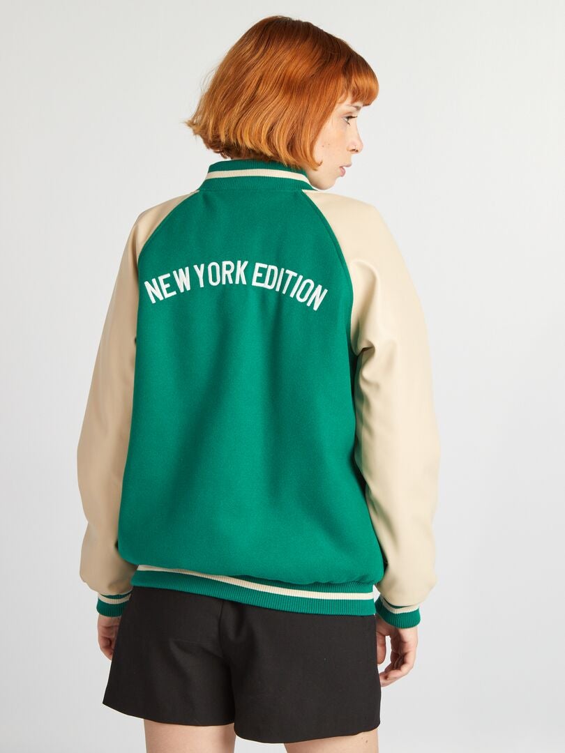 Chaqueta bomber estilo universitario - VERDE