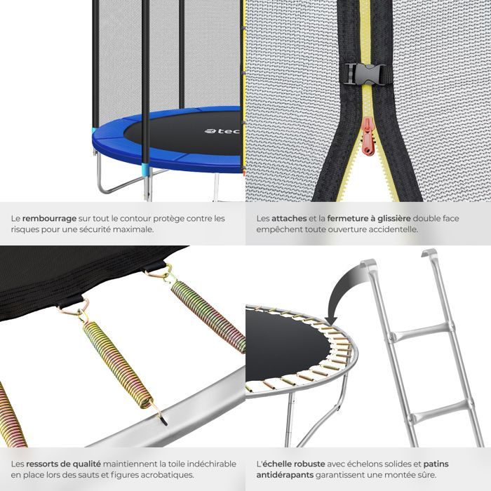 Trampoline - TECTAKE - GARFUNKY Model B Trampoline met duurzaam stalen springdoek, 457 cm - Zwart/blauw