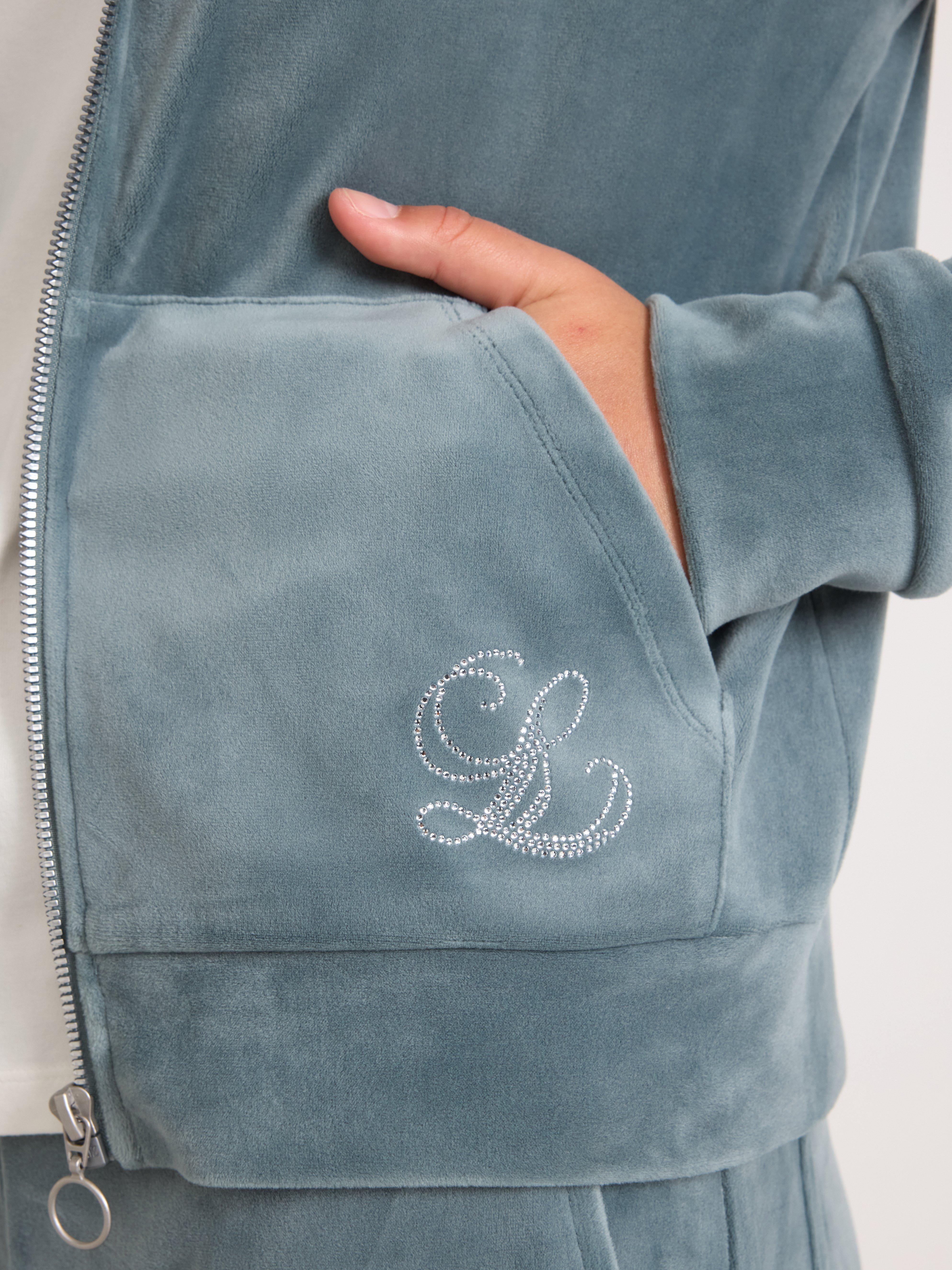Hettegenser i velour Dusty Aqua