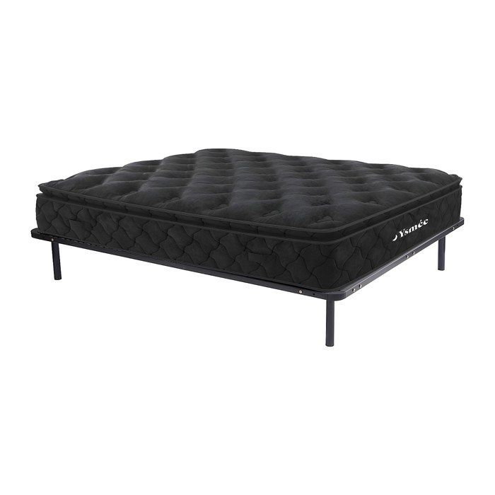 Juego de cama de 160 x 200 cm con somier de láminas + colchón de muelles ensacados con topper integrado de 28 cm de grosor - BLACK DREAM de YSMÉE
