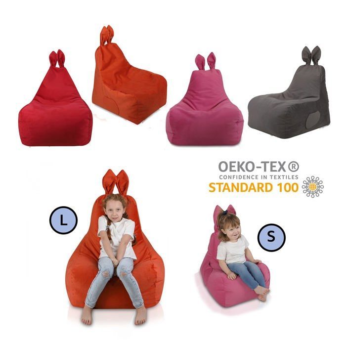Puf/silla infantil con forma de conejito, diseño de conejo, funda de microfibra suave y extraíble, bolsillo de almacenamiento, asiento cómodo, rojo A12, S