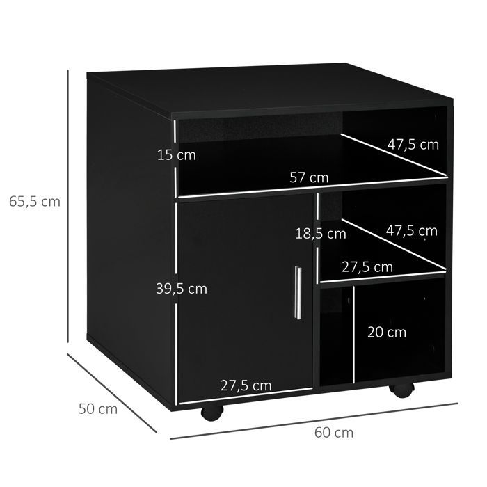 Soporte para impresora - organizador de escritorio - HOMCOM - armario con puerta, 3 compartimentos + tapa grande - aglomerado - negro
