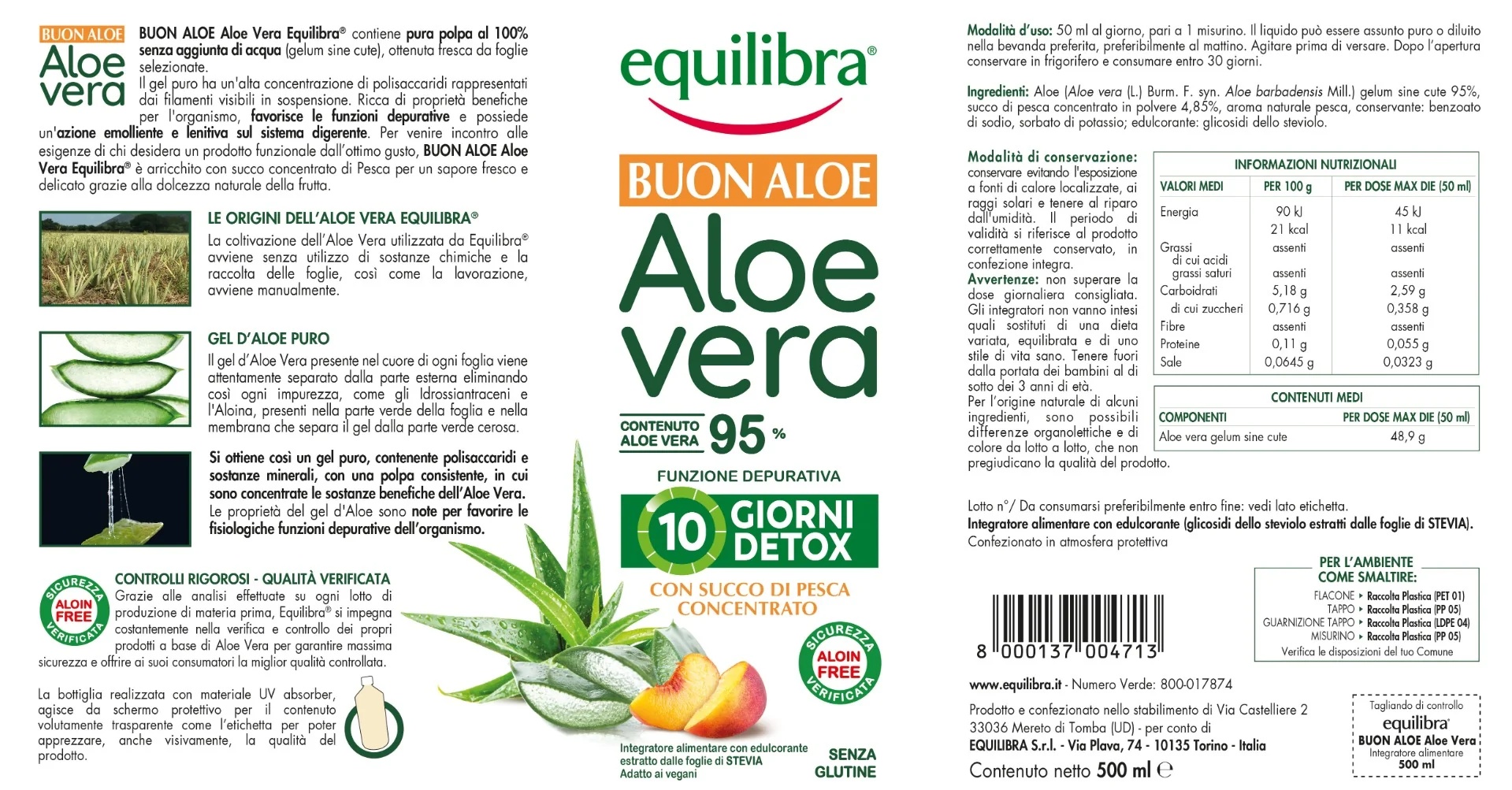 Equilibra Equilibra Goede Aloë Vera 95% 500 ml Reinigende werking