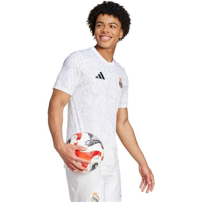 Camiseta blanca de calentamiento del Real Madrid para hombre, Adidas, temporada 24/25