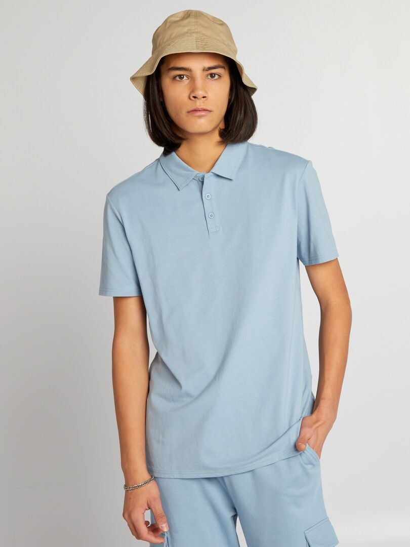 Polo shirt met korte mouwen van katoen - BLAUW