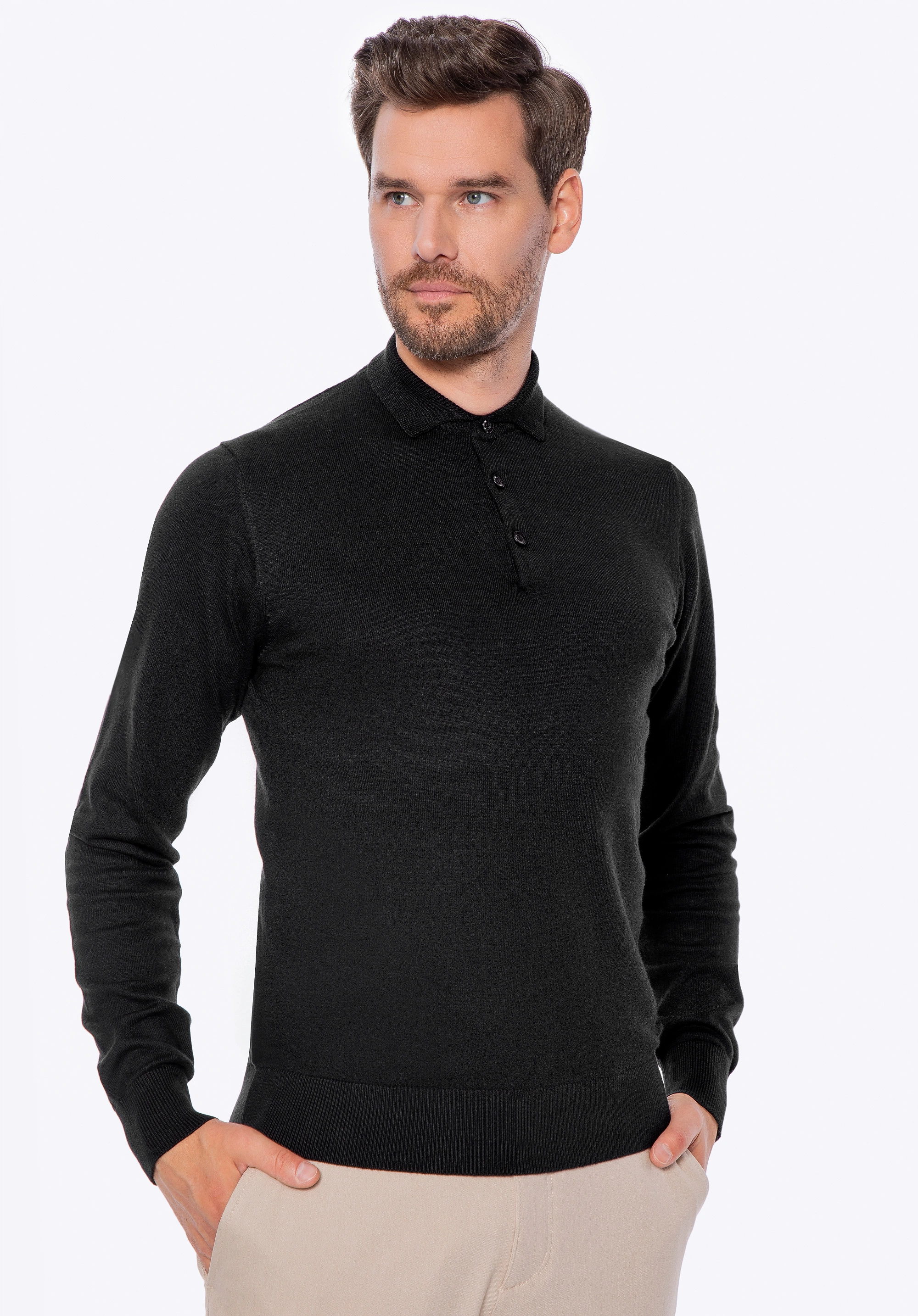 Sweter męski z bawełny z domieszką kaszmiru czarny