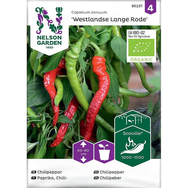 Graines de piment Nelson Garden Pepper Westlands Long Red Org.