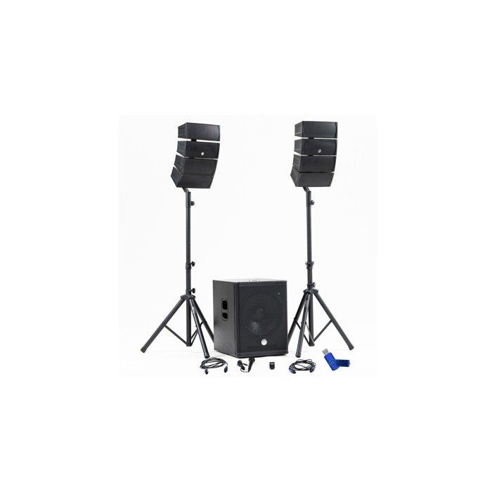 Kit audio completo per DJ BM SONIC BMS-15-ARRAY-BT, 1200 W, subwoofer USB/Bluetooth da 38 cm, supporti per cavi + chiavetta USB da 32 GB.