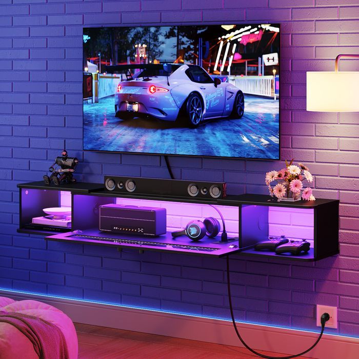 HOOBRO Meuble TV Flottante, Console de Divertissement Mural, Mural avec Station de Charge, pour Les télés Jusqu’à 65 Pouces