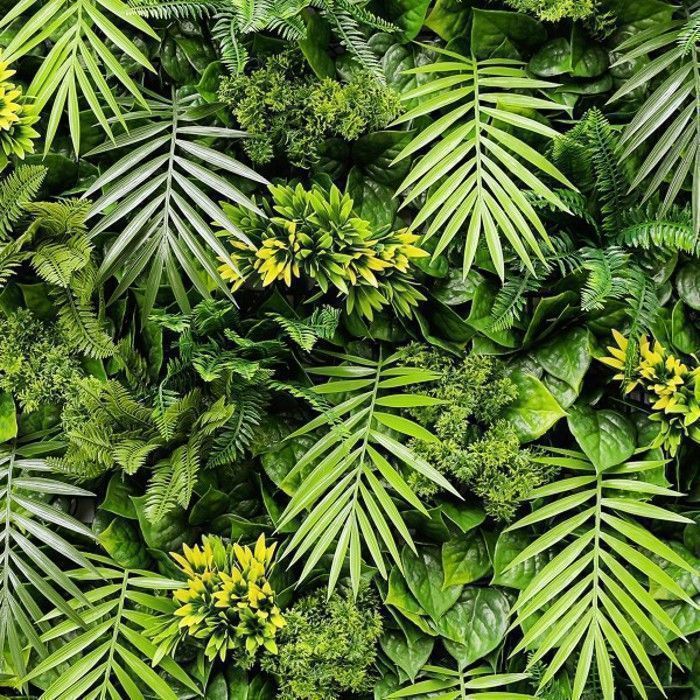 Pared verde artificial Synthaietik Exotic, se vende en paneles de 1 m x 1 m, para decoración de interiores y exteriores.