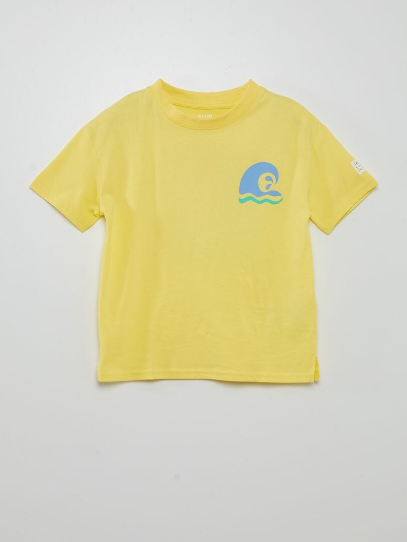 Luźny T-shirt z nadrukiem - Edycja Grafik - ŻÓŁTY