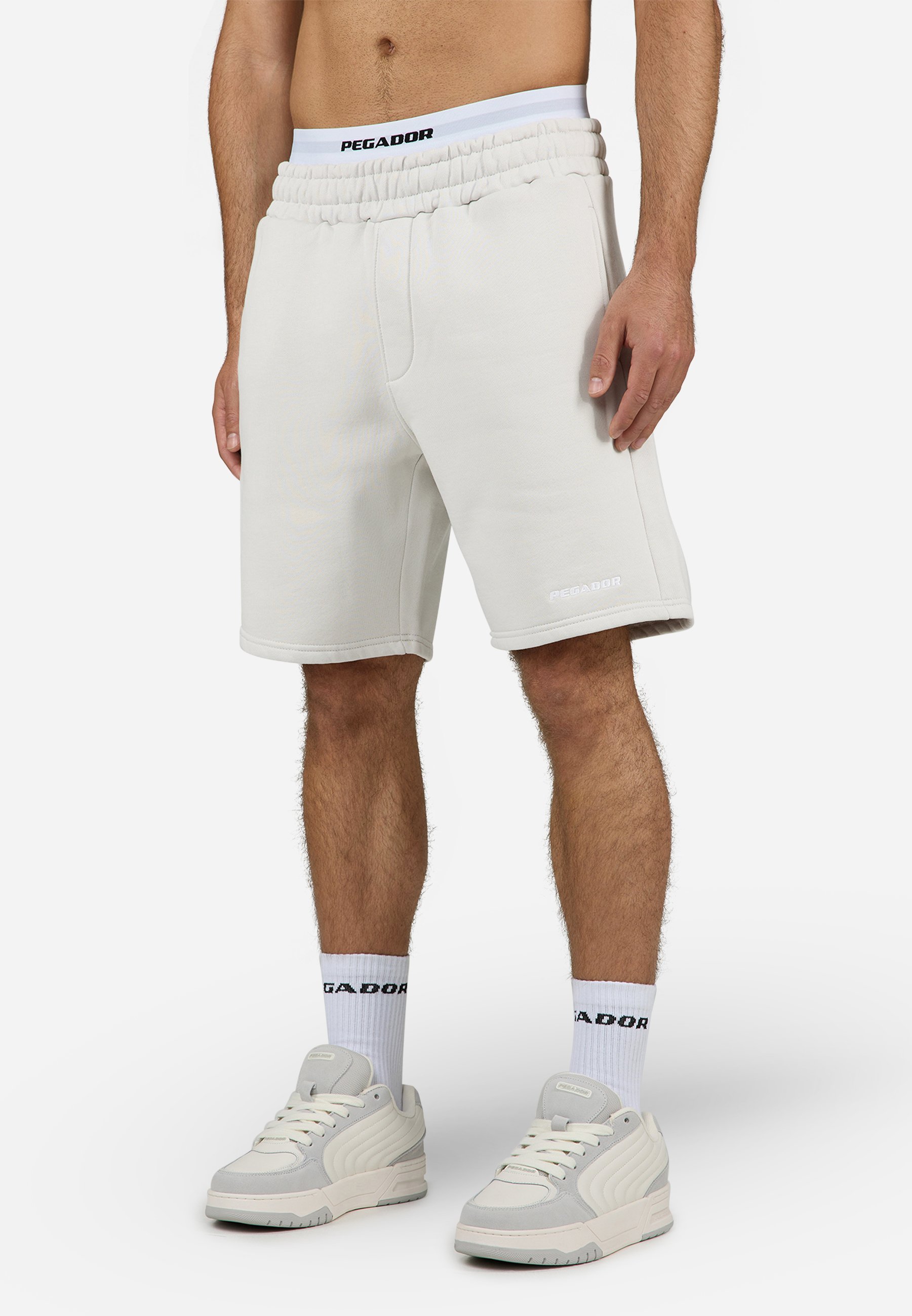 Pantaloncini Pegador LOGO - grigio puro lavato/bianco gomma